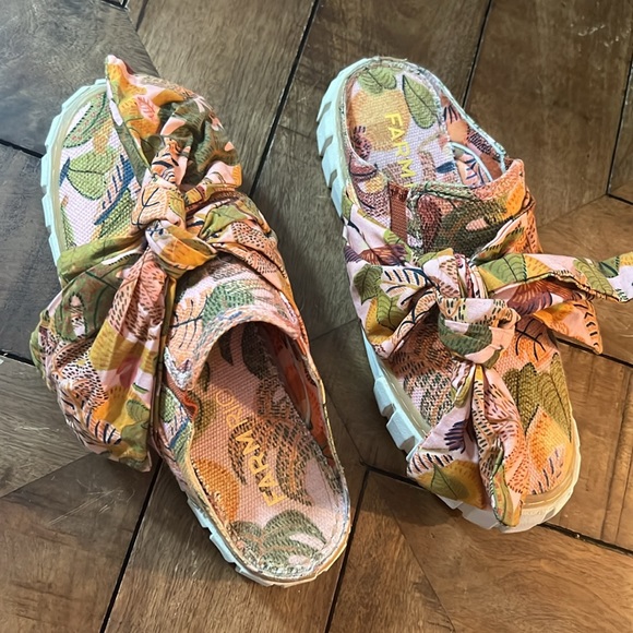 Farm rio slides sneakers slip on Brazil art floral bow tie flats - Picture 6 of 8